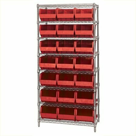 BSC PREFERRED 36 x 18 x 74'' - 8 Shelf Wire Shelving Unit with 21 Red Bins WSBQ225R